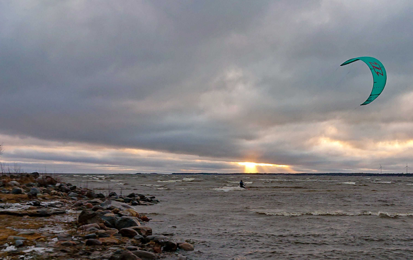 One of our team members doing some lunch Kite Surfing in Umeå